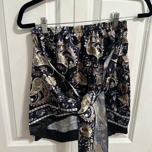 Black Printed Satin Wrap Skirt